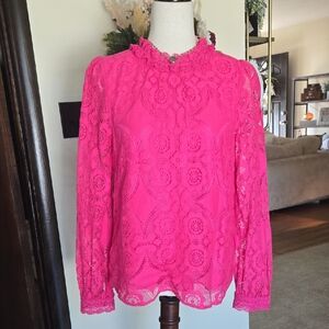 ANDREE BY UNIT Vibrant Pink Lace Blouse